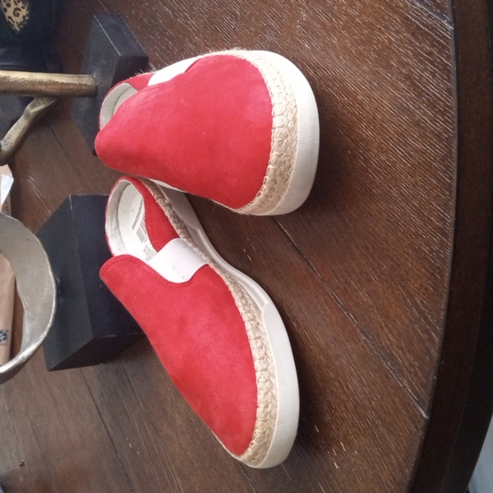 🚨B2G1 JOHNSTON & MURPHY Tan White Red Suede Espadrille Slide On Shoes